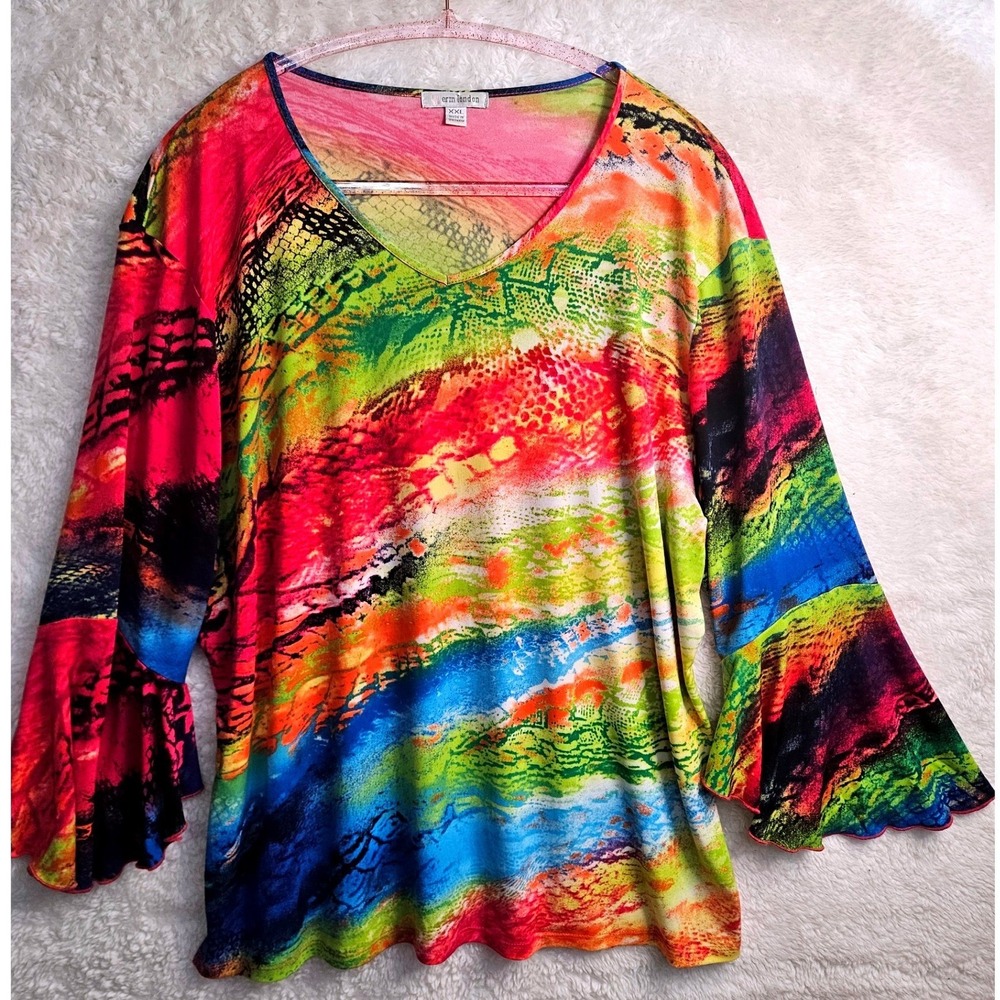 Erin London XXL Artsy Bell‎ Sleeve Blouse Colorful Maximalist #587